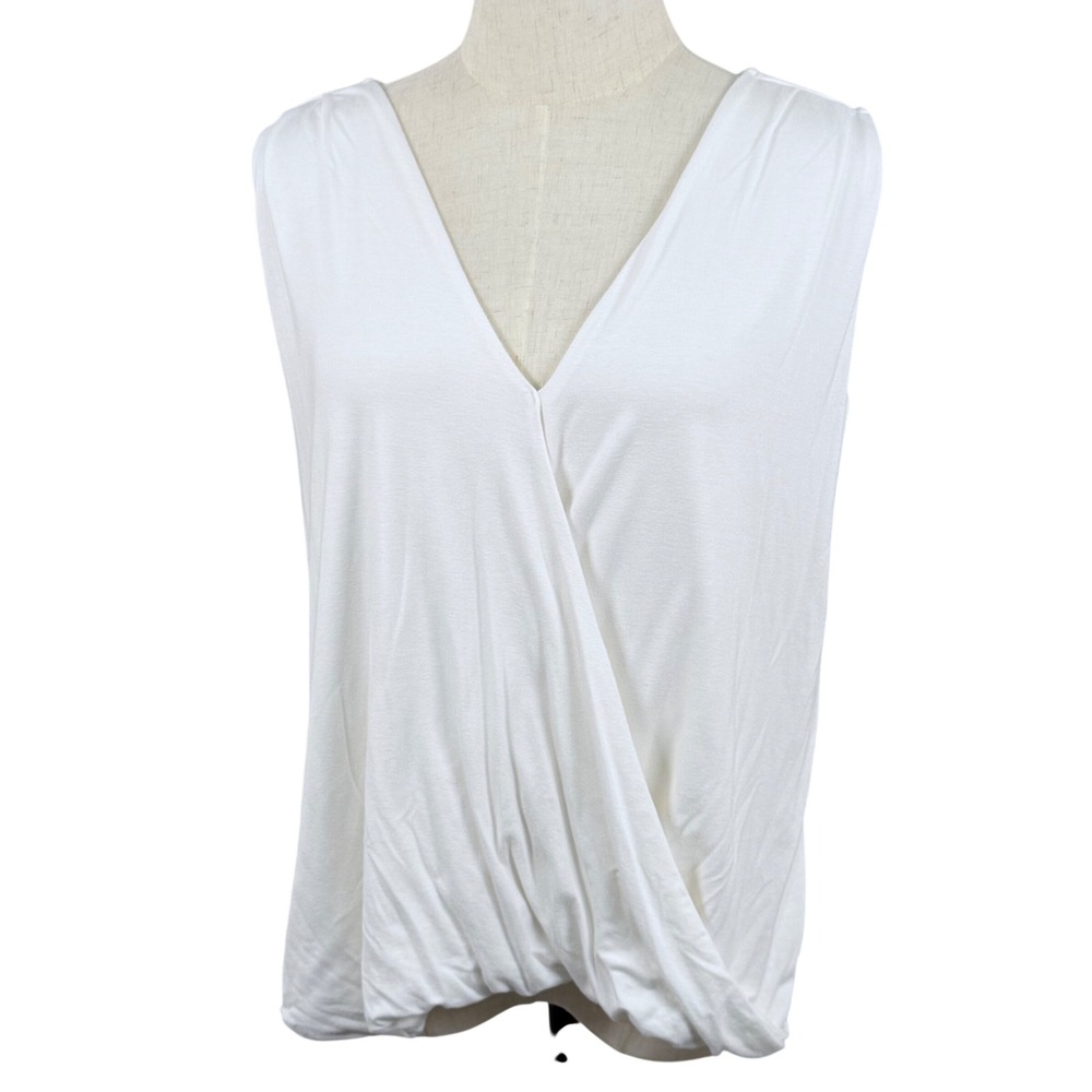 Mackenzie James L Tank Top White Draped Surplice V-Neck Clean Girl Workwear EUC